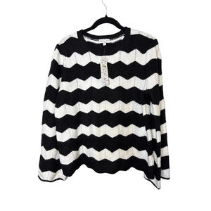 BIRCH NY Black White Chevron Crew Neck Sweater Long Sleeve Size L New With Tags